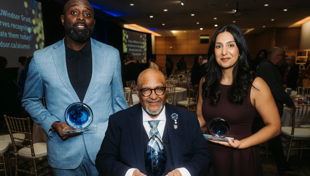 Alumni award winners (from left) Kurt Michael Downes, Dr. Bryan E. Walls and Mandeep Bumbra