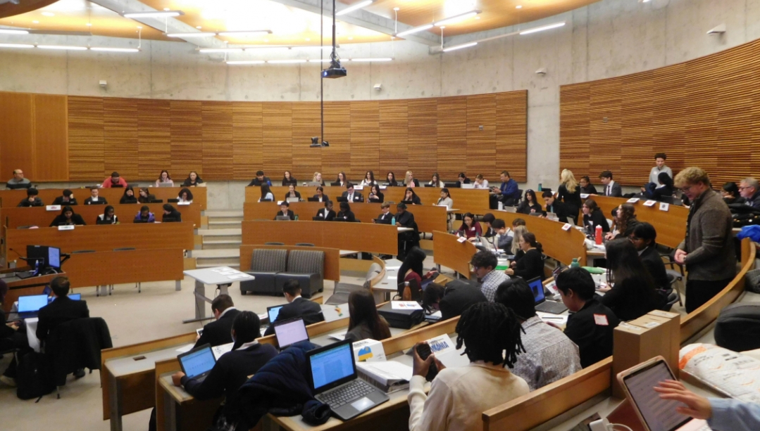 More than 65 high school students from across Windsor-Essex spent a day as international delegates, debating global issues and negotiating resolutions.