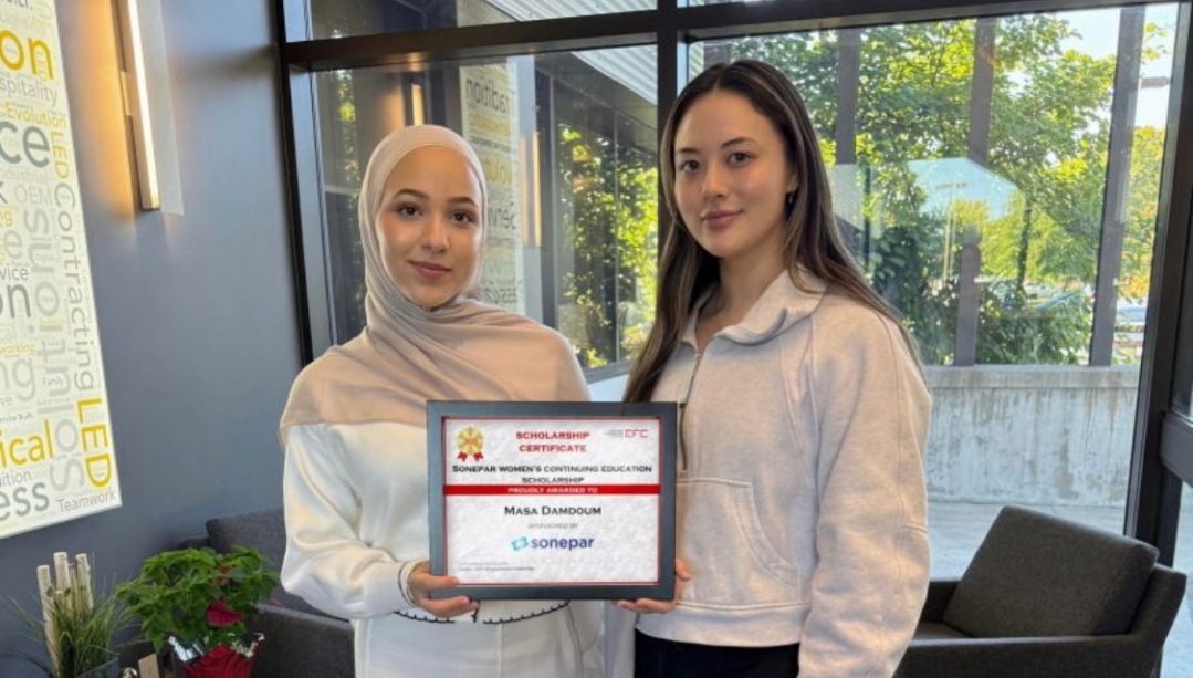 Second-year engineering student Masa Damdoum with with Jen Sagat, marketing specialist at ElectroZad
