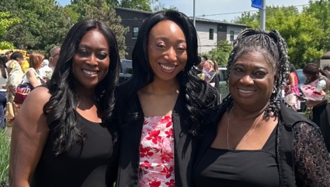 Nadine Manroe-Wakerell, her daughter Gabrielle and her mother Miriam, pose following Gabrielle's University of Windsor graduation in 2025.