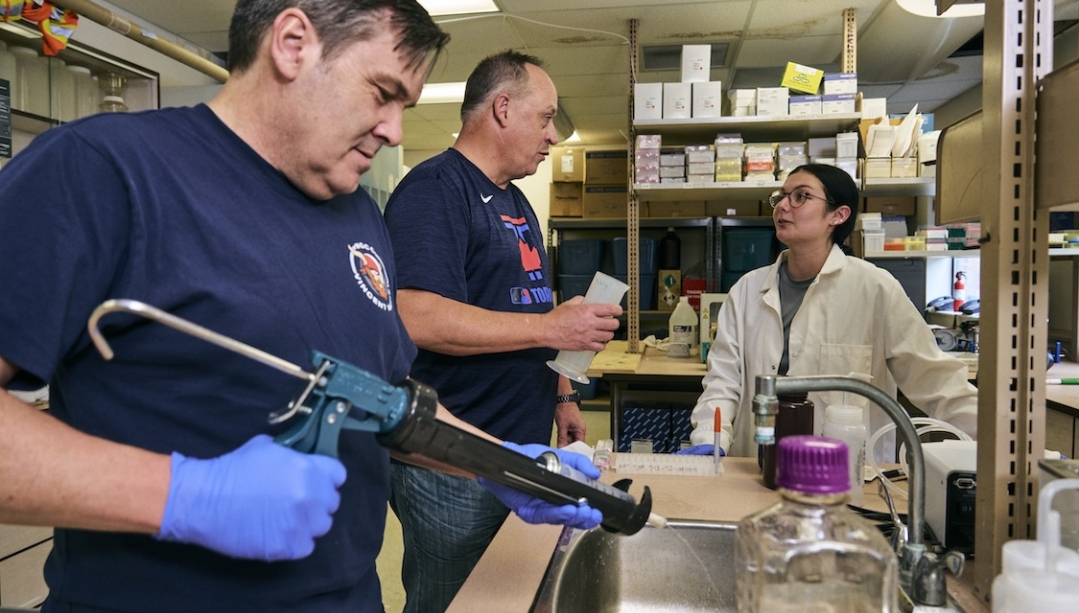 From left, Dr. Michael McKay, Steven W. Wilhelm and Brittany N. Zepernick