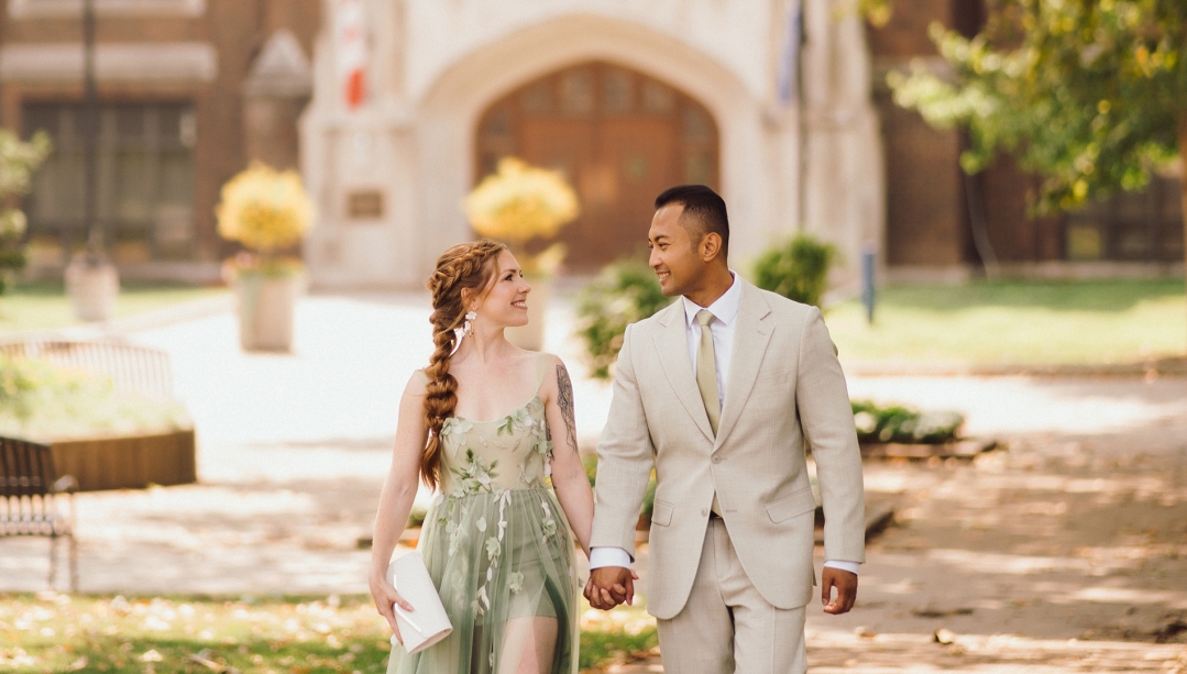 Jessica Monteith and Rizki Sirois exchanged vows and captured wedding photos in front of Dillon Hall.
