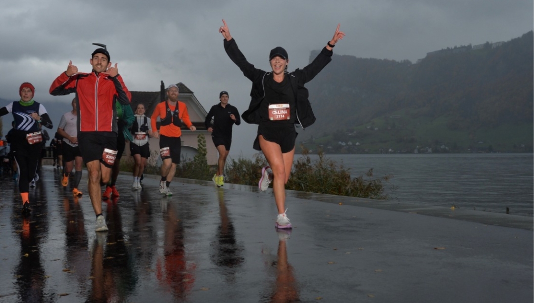 Celina Seguin running with mountains in the background
