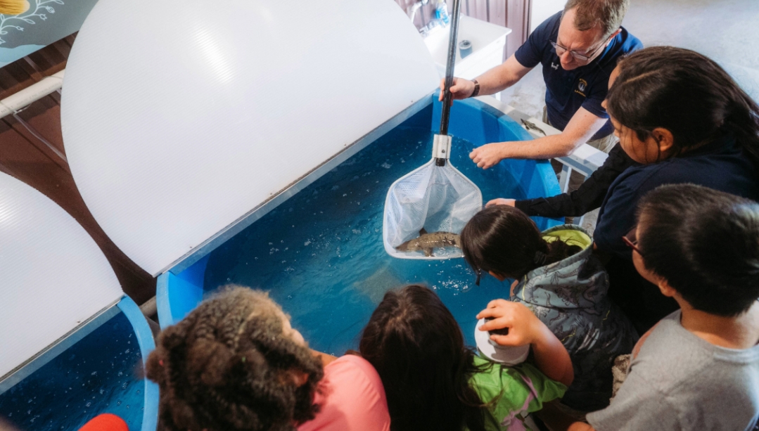 Trevor Pitcher talking to school children