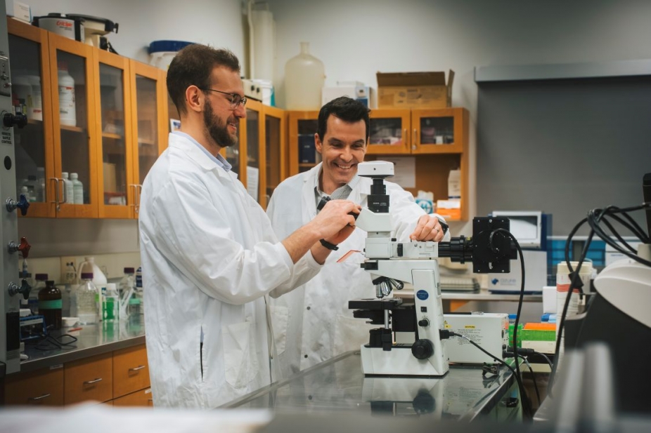 Dan Scurto and Matt Krause working in the lab