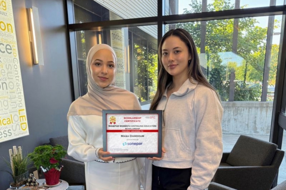 Second-year engineering student Masa Damdoum with with Jen Sagat, marketing specialist at ElectroZad