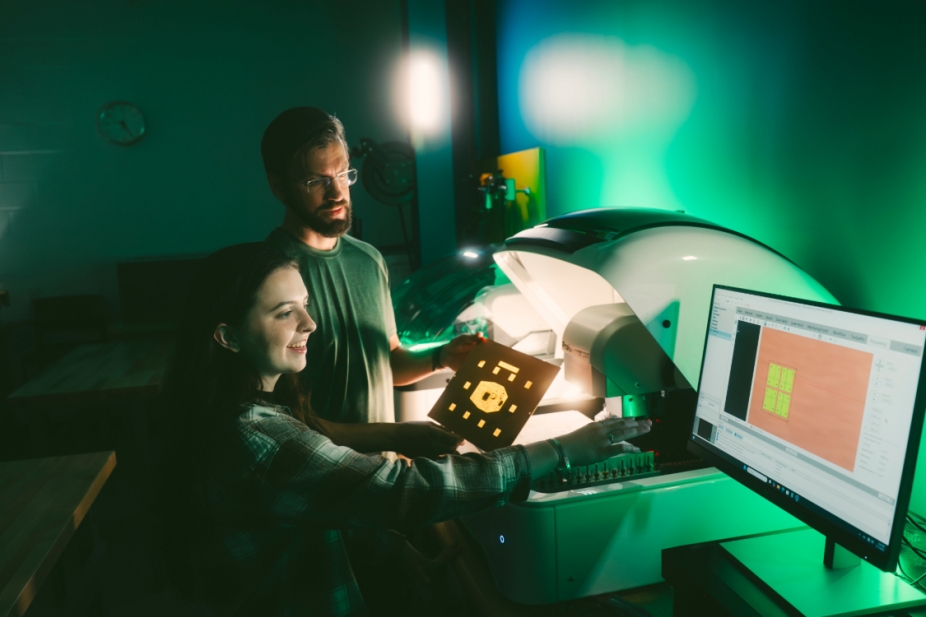 Second-year engineering student, Jade Demers, and Calvin Love, engineering systems developer/integrator, working in the newly opened IDEA Lab at the University of Windsor