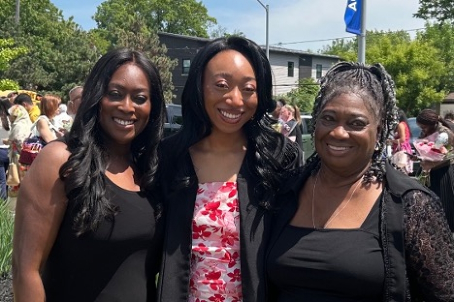 Nadine Manroe-Wakerell, her daughter Gabrielle and her mother Miriam, pose following Gabrielle's University of Windsor graduation in 2025.