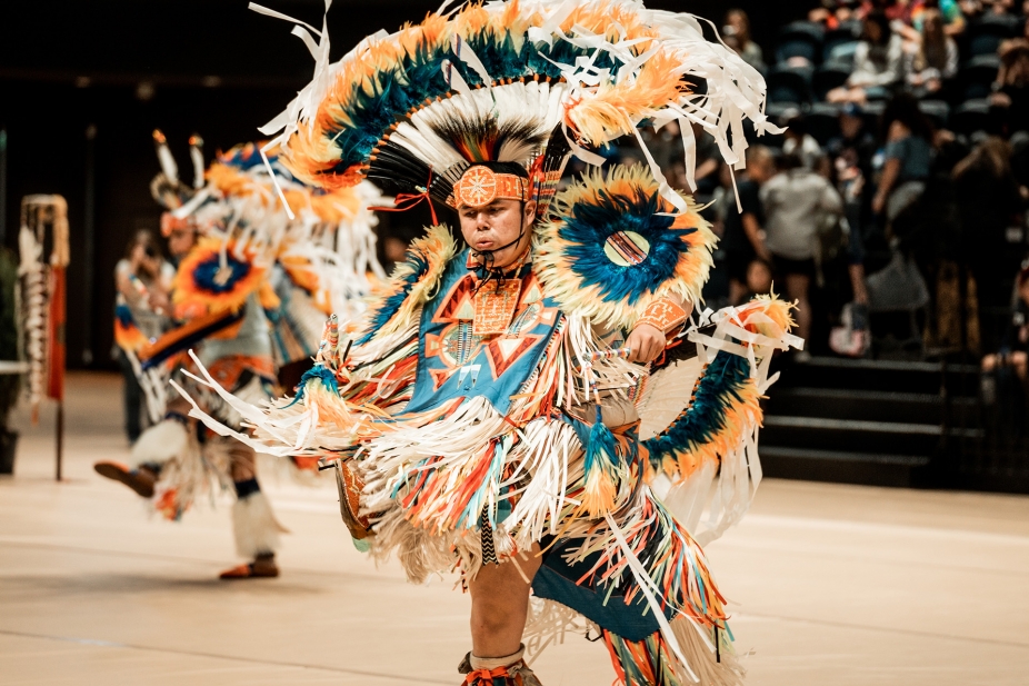 A dancer takes part in the Student and Alumni Pow Wow in 2023.