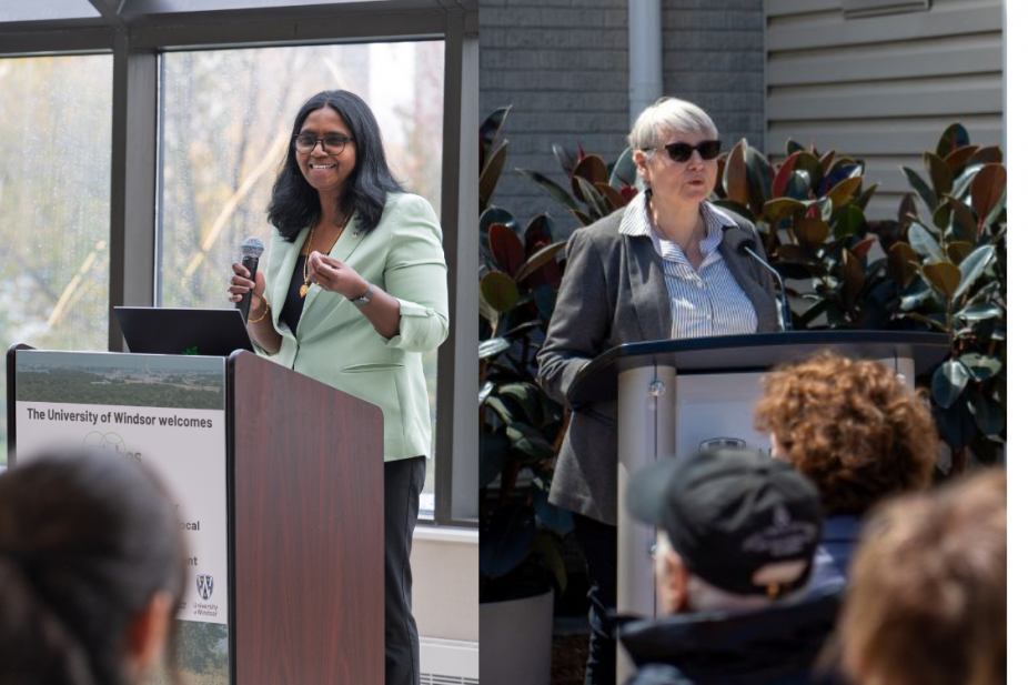 Shanthi Johnson and Veronika Mogyorody speak at podiums