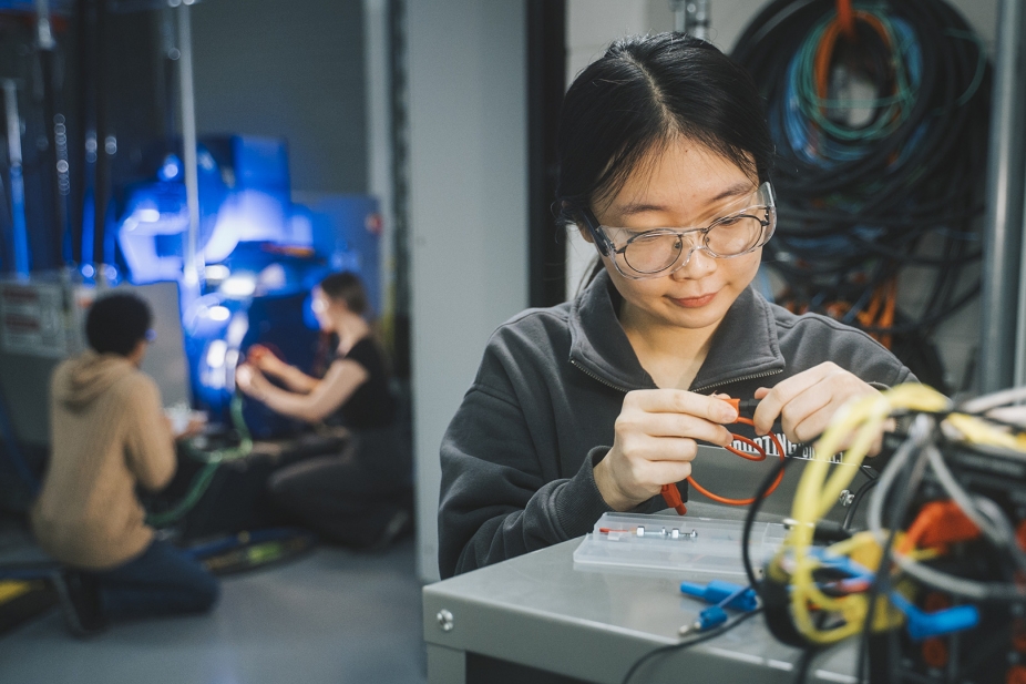 Engineering student working in tech lab.