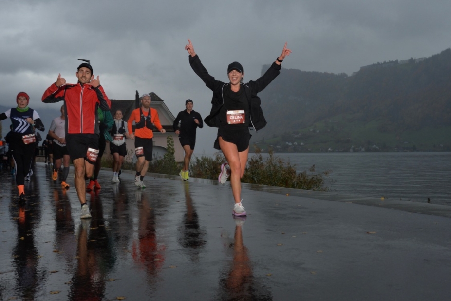 Celina Seguin running with mountains in the background