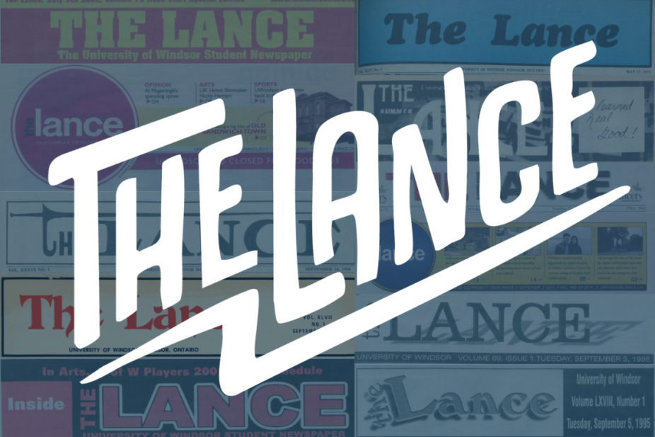 Past header images of the Lance student newspaper with the current Lance logo overtop