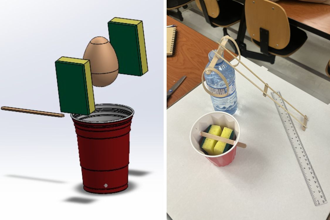 Rendering and final photo of Windsor student's design at the Ontario Engineering Competition