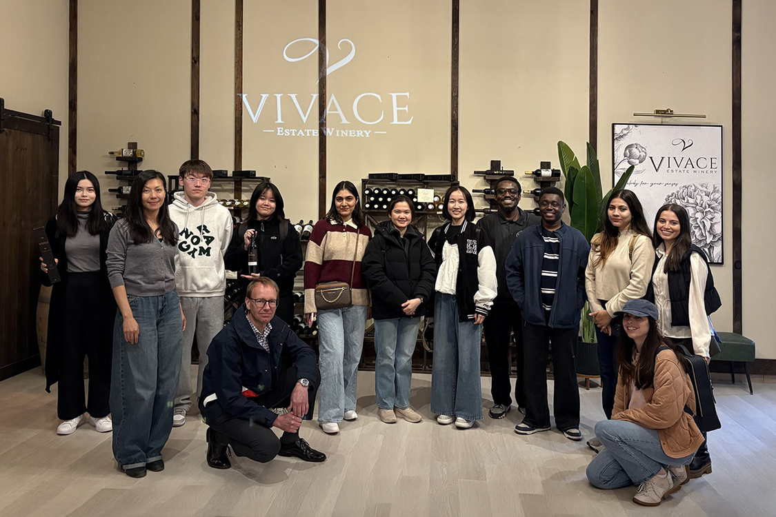 group photo of Master of Management students at Vivace Estate Winery
