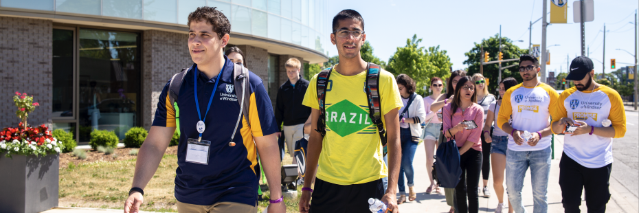 New undergraduate students on a tour of the University of Windsor campus