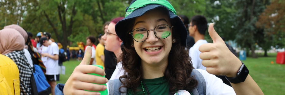 smiling person in a welcome week event