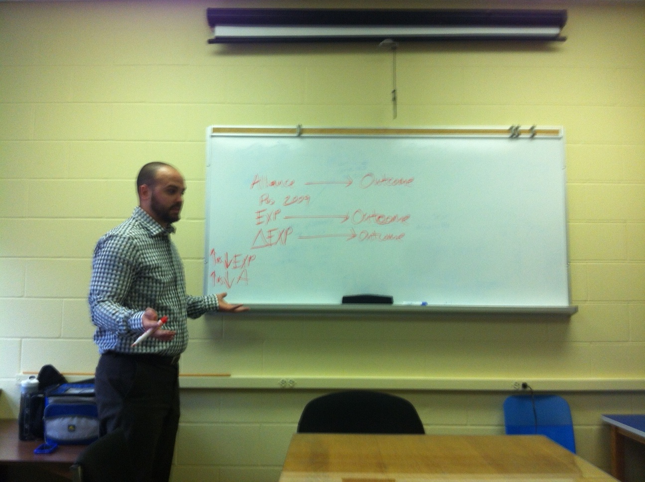 Shawn Harrington presenting research on a whiteboard 