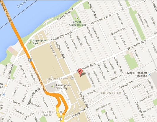 University of Windsor coordinates on Windsor map
