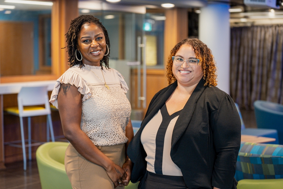 Camisha Sibblis and Melissa Lewis pose in the new BSI Lounge