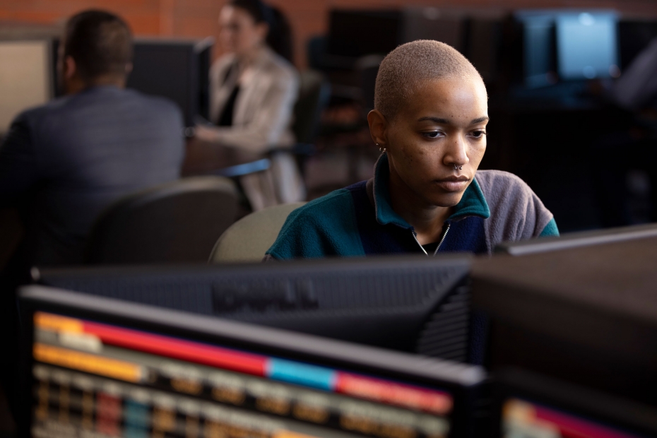 A student works on a computer 