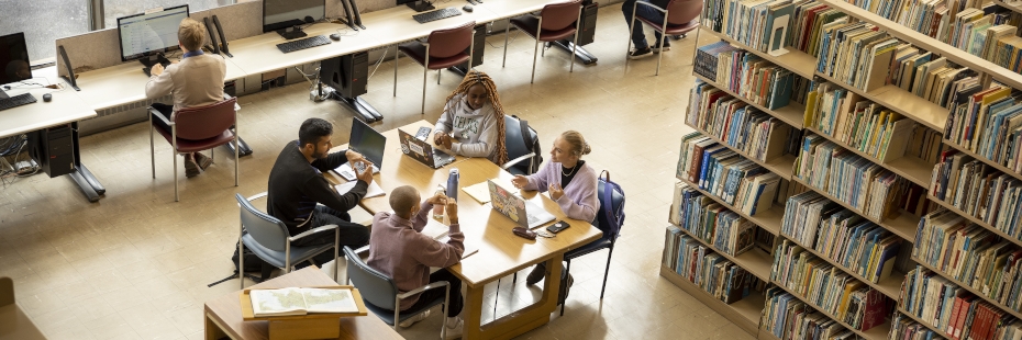 Students studying in a library