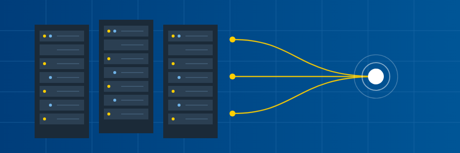 Illustration of computing server racks connected to a network