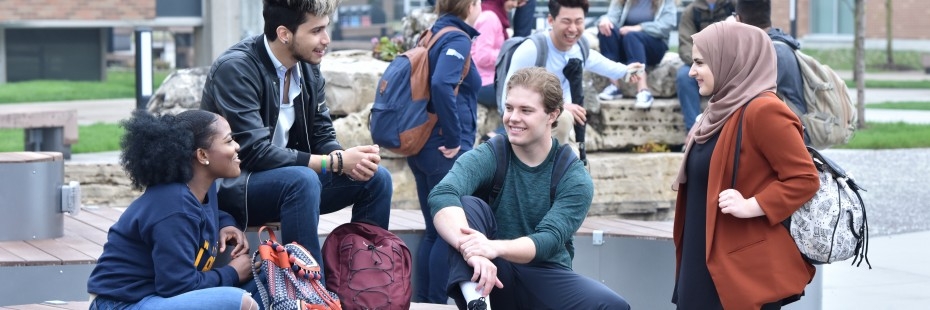 Students gather outside