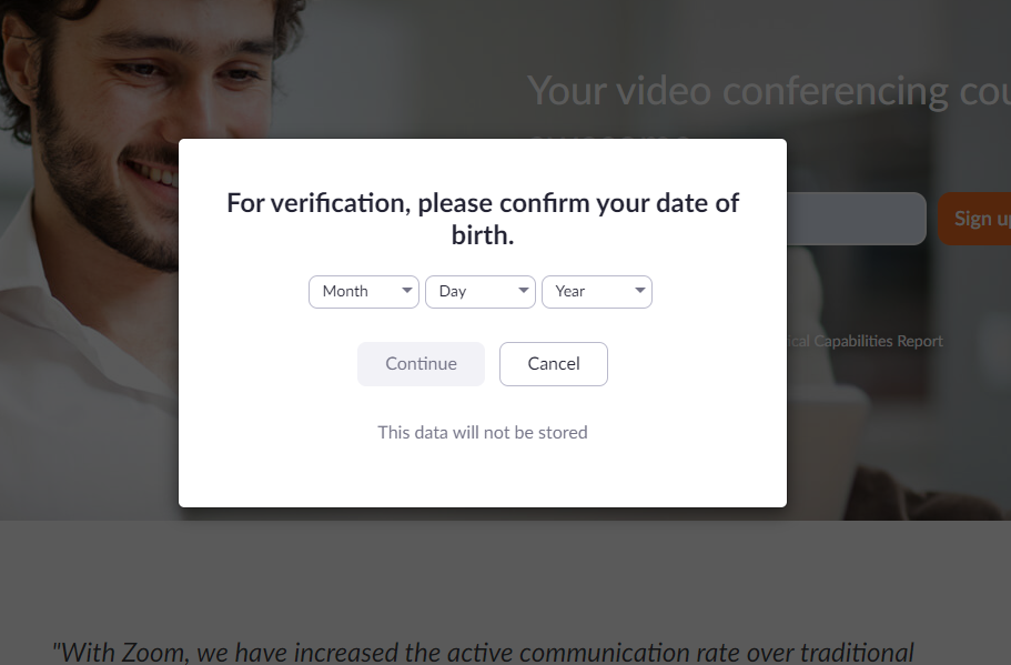 Dialogue box to continue setting up Zoom