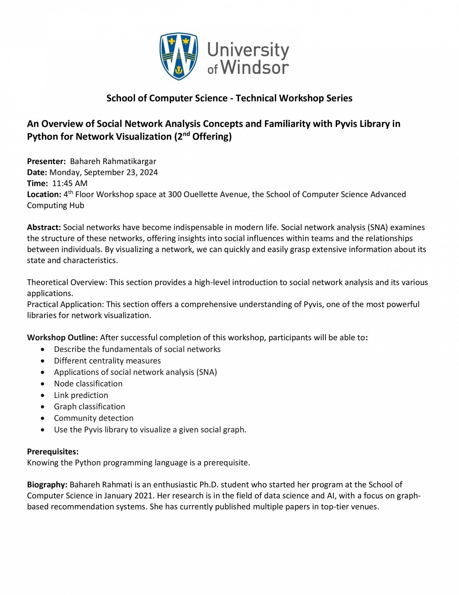 Technical Workshop - An Overview of Social Network Analysis Concepts and Familiarity with Pyvis Library in Python for Network Visualization (2nd Offering) by Bahareh Rahmatikargar