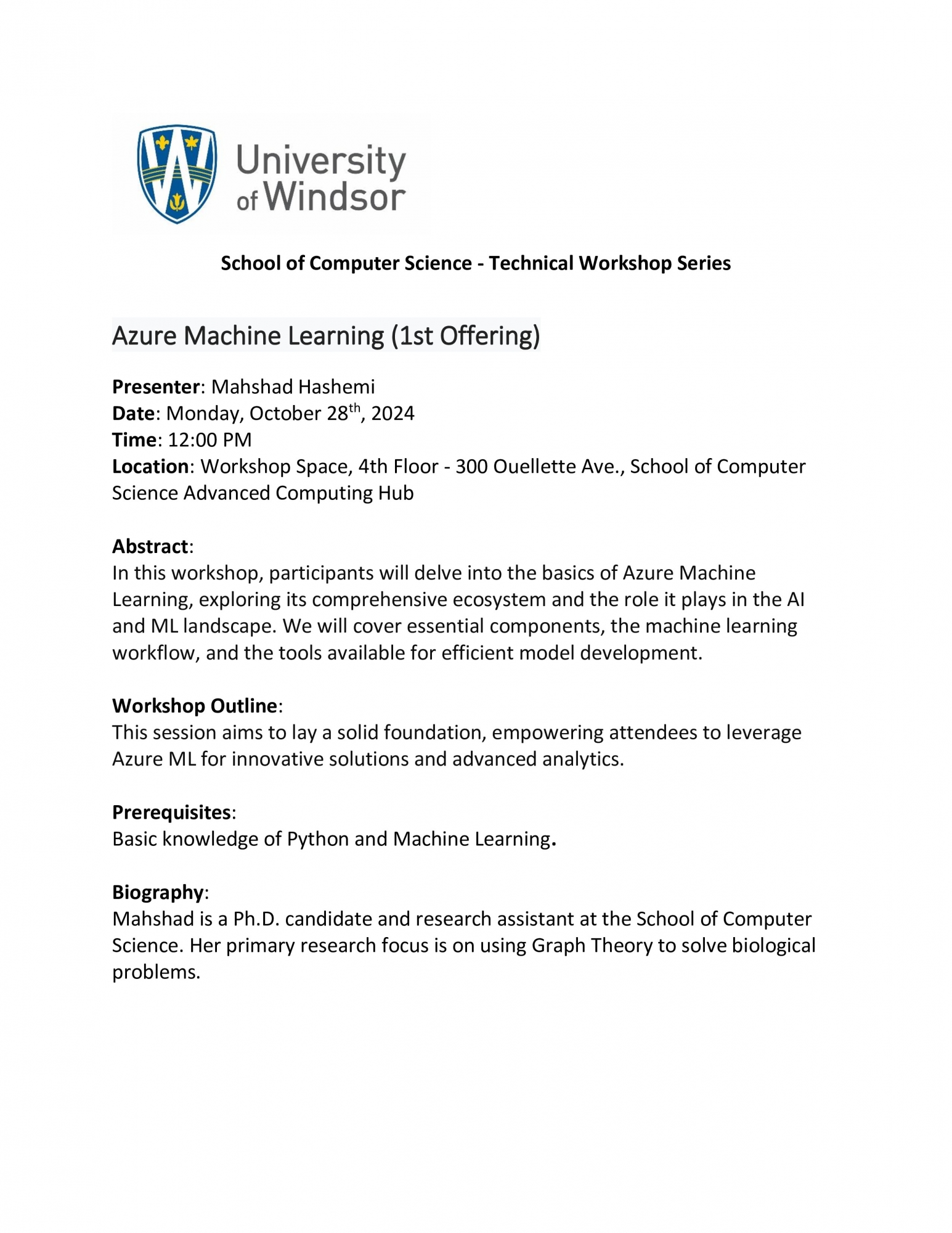 Technical Workshop - Azure Machine Learning (1st Offering) - by: Mahshad Hashemi