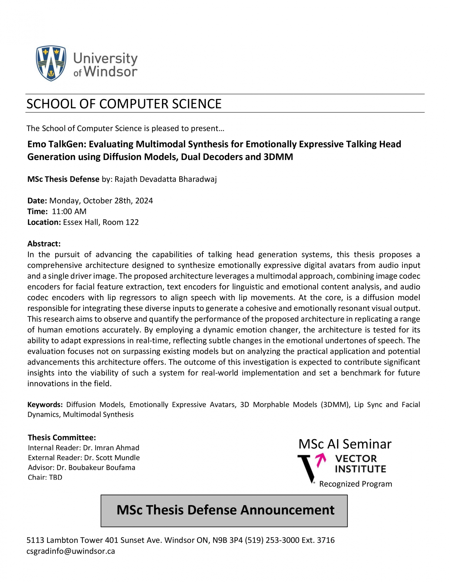 MSc Thesis Defense by: Rajath Devadatta Bharadwaj