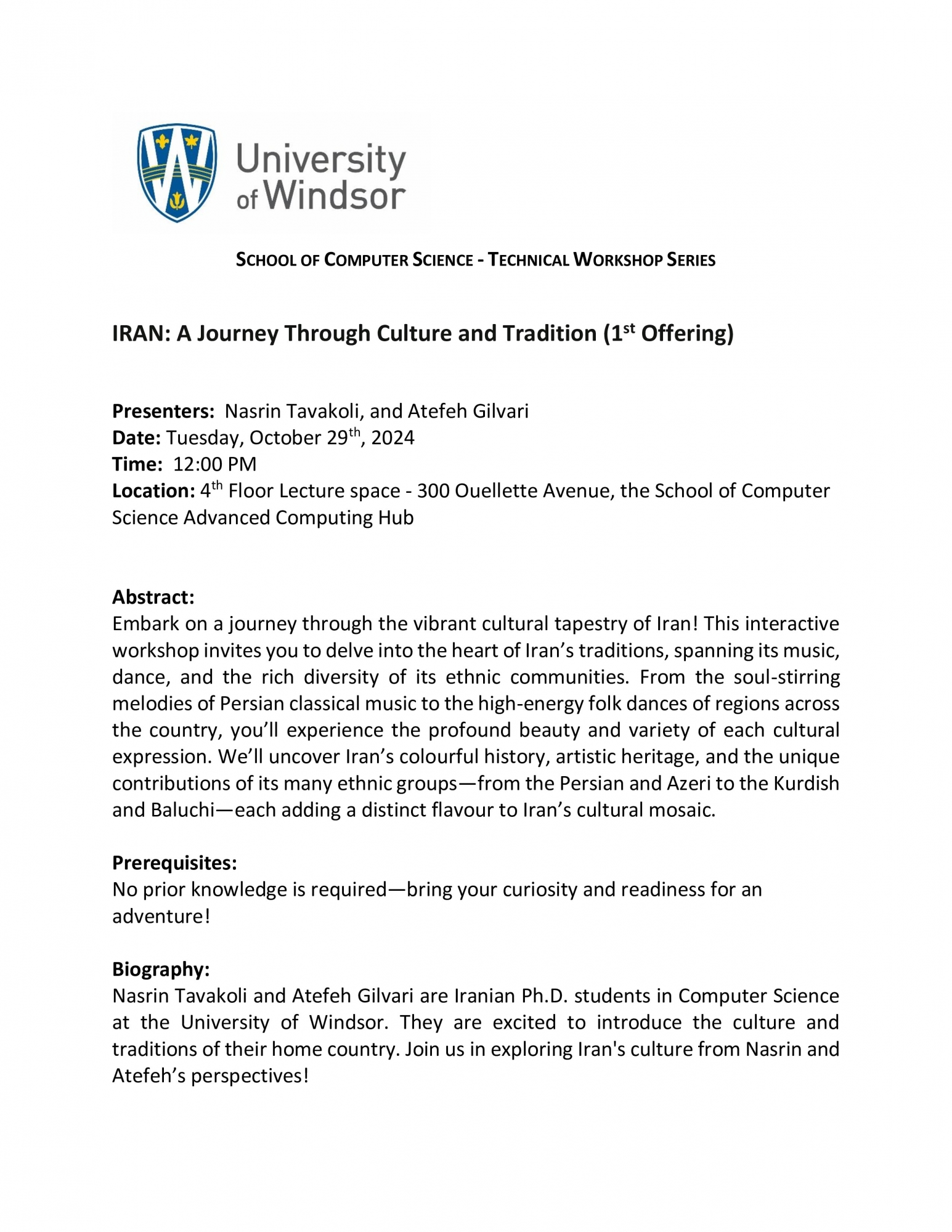 Technical Workshop - Iran: A Journey Through Culture and Tradition (1st Offering) by:  Nasrin Tavakoli, and Atefeh Gilvari