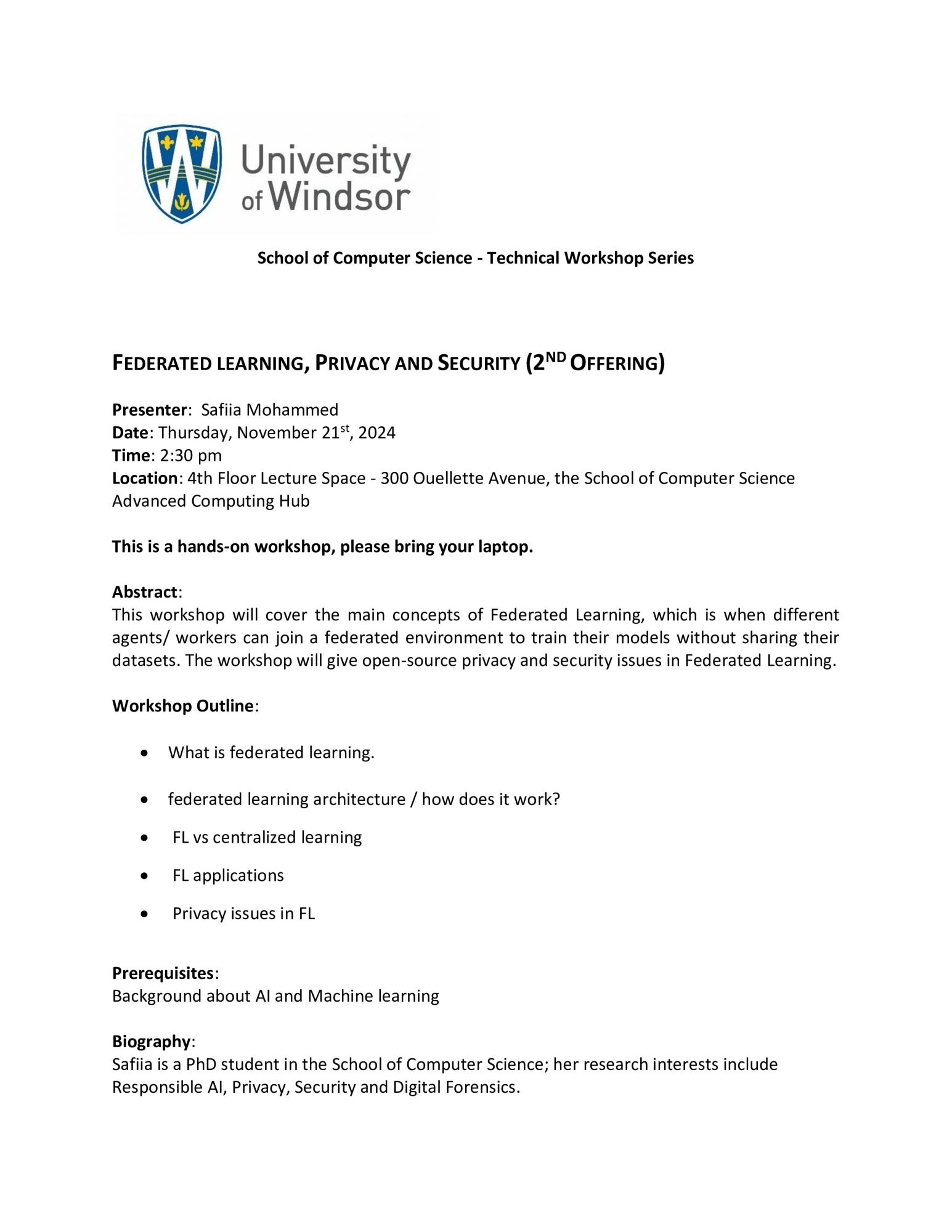 Technical Workshop - Federated Learning, Privacy and Security (2nd Offering) by: Safiia Mohammed