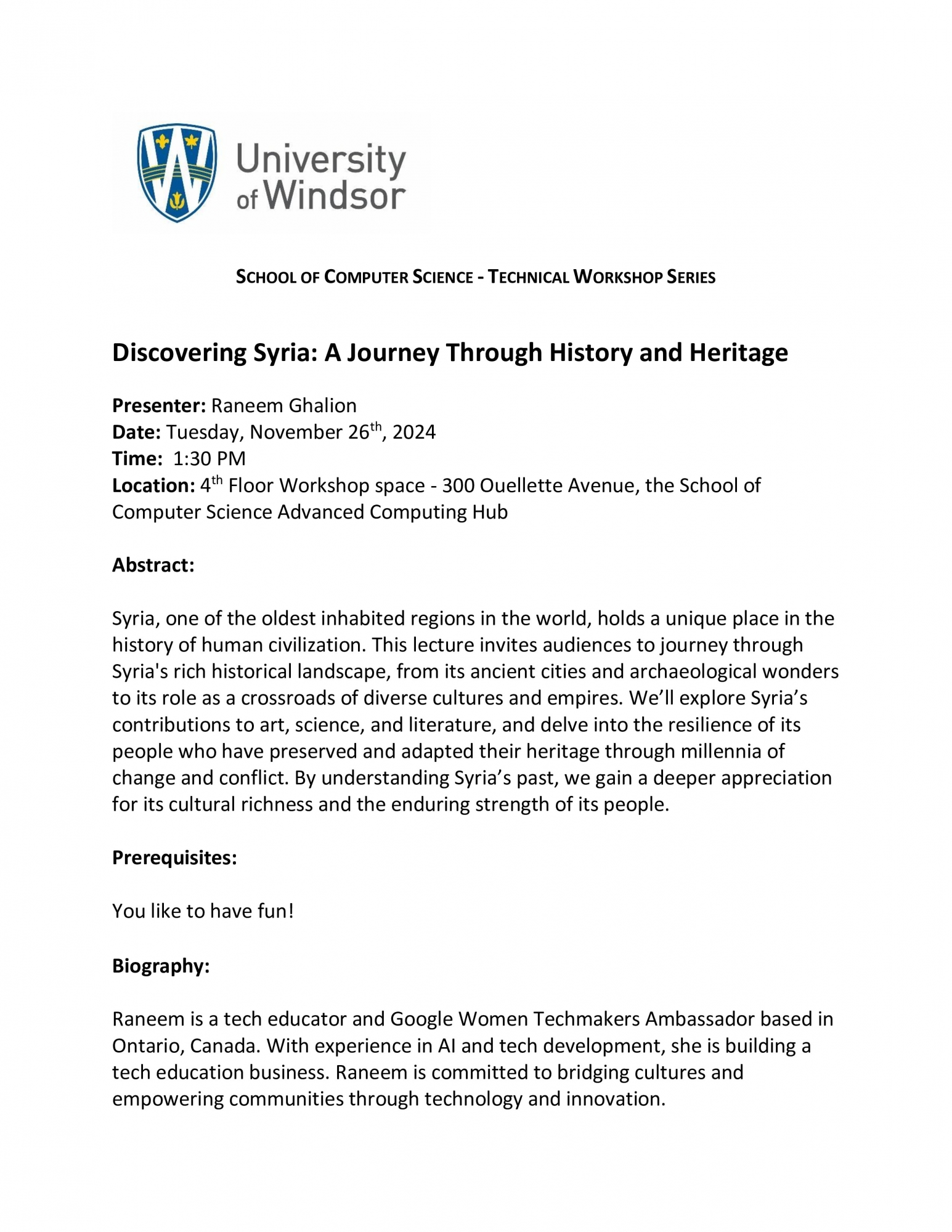 Technical Workshop - Discovering Syria: A Journey Through History and Heritage by: Raneem Ghalion
