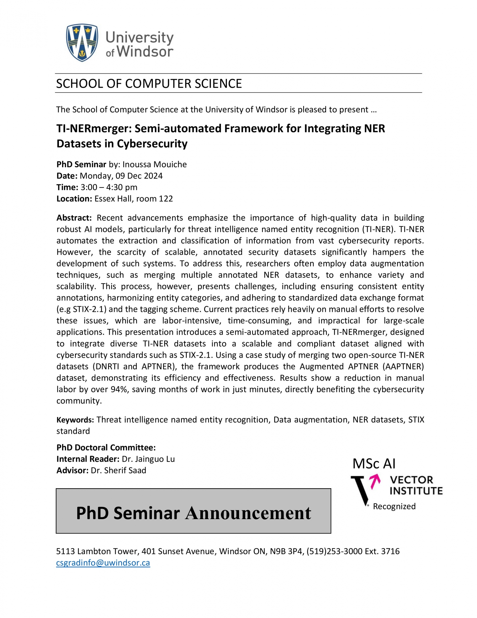 TI-NERmerger: Semi-automated Framework for Integrating NER Datasets in Cybersecurity - PhD Seminar by: Inoussa Mouiche