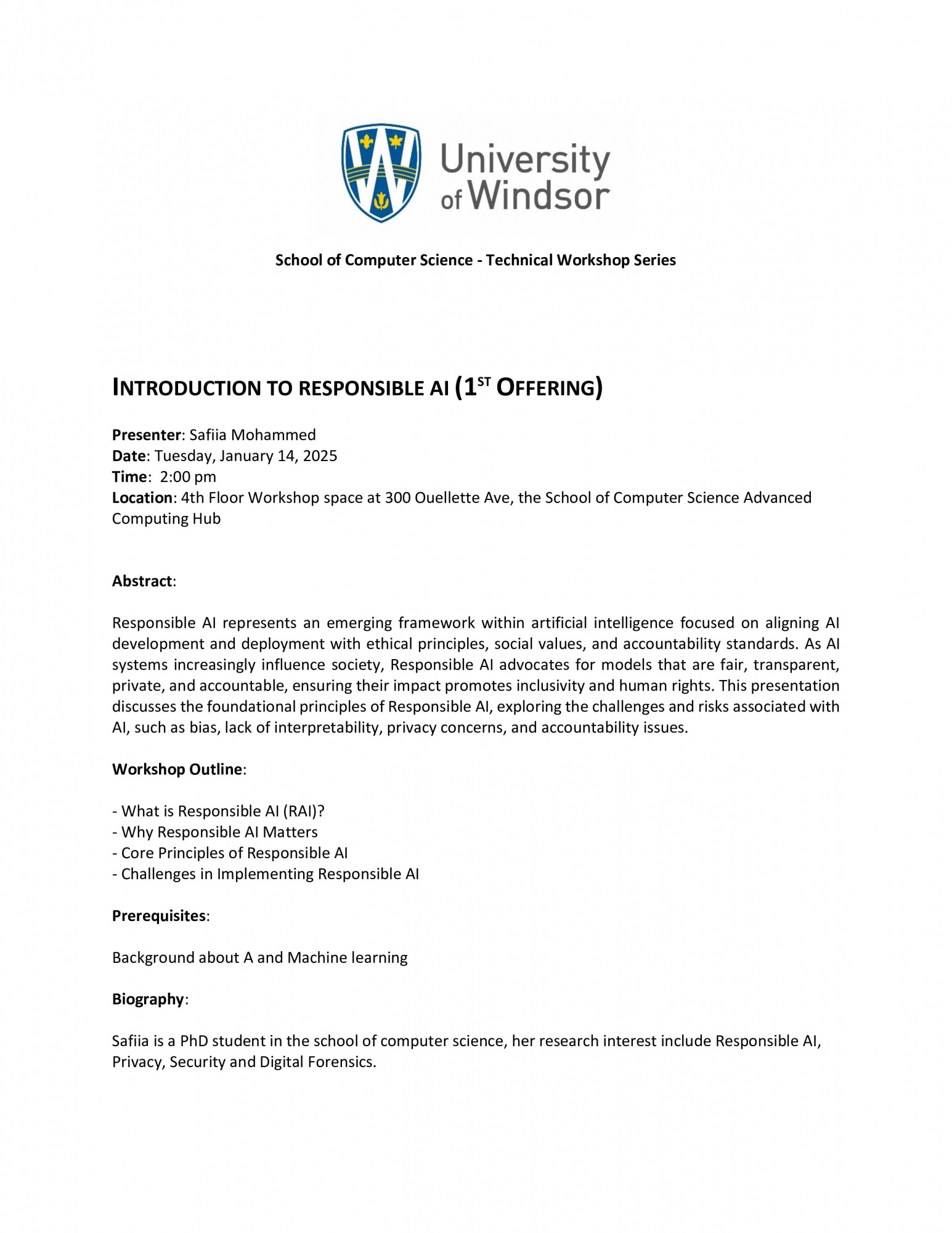 Technical Workshop - Introduction to Responsible AI (1st offering) by: Safiia Mohammed