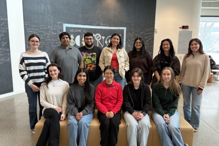 Photo of the Xiao Research Group in the lobby of the Essex CORe building