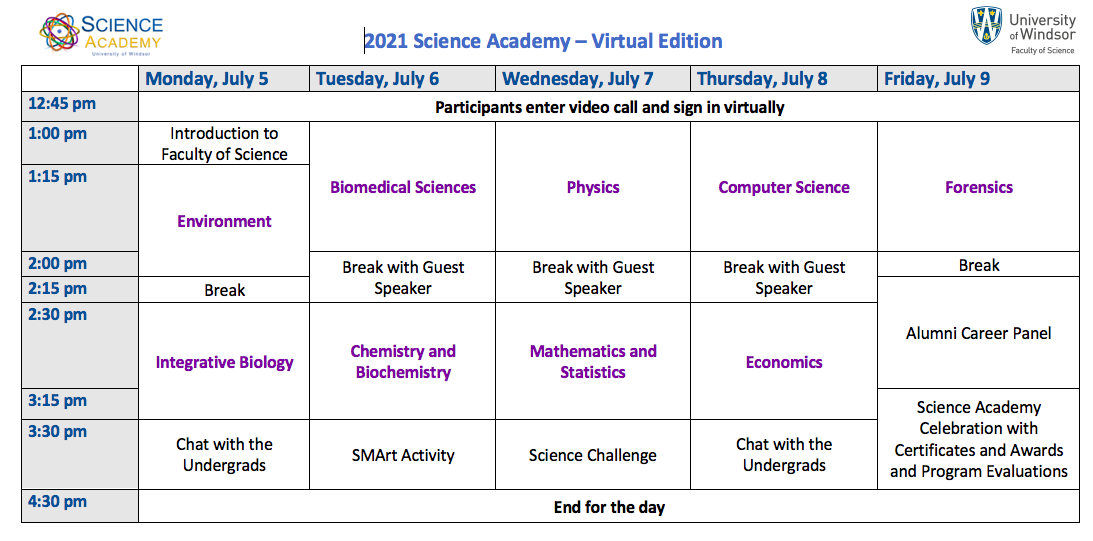 Daily Schedule | Faculty of Science