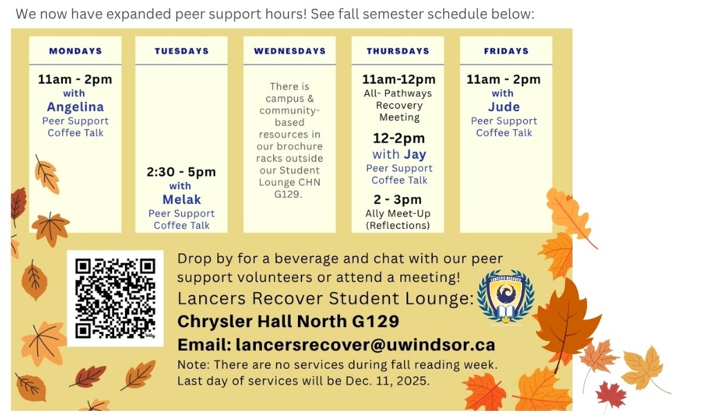 Weekly peer support schedule with volunteers