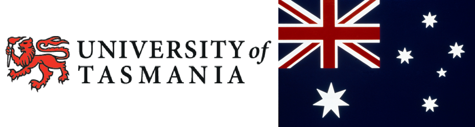 University of Tasmania logo and Australian flag