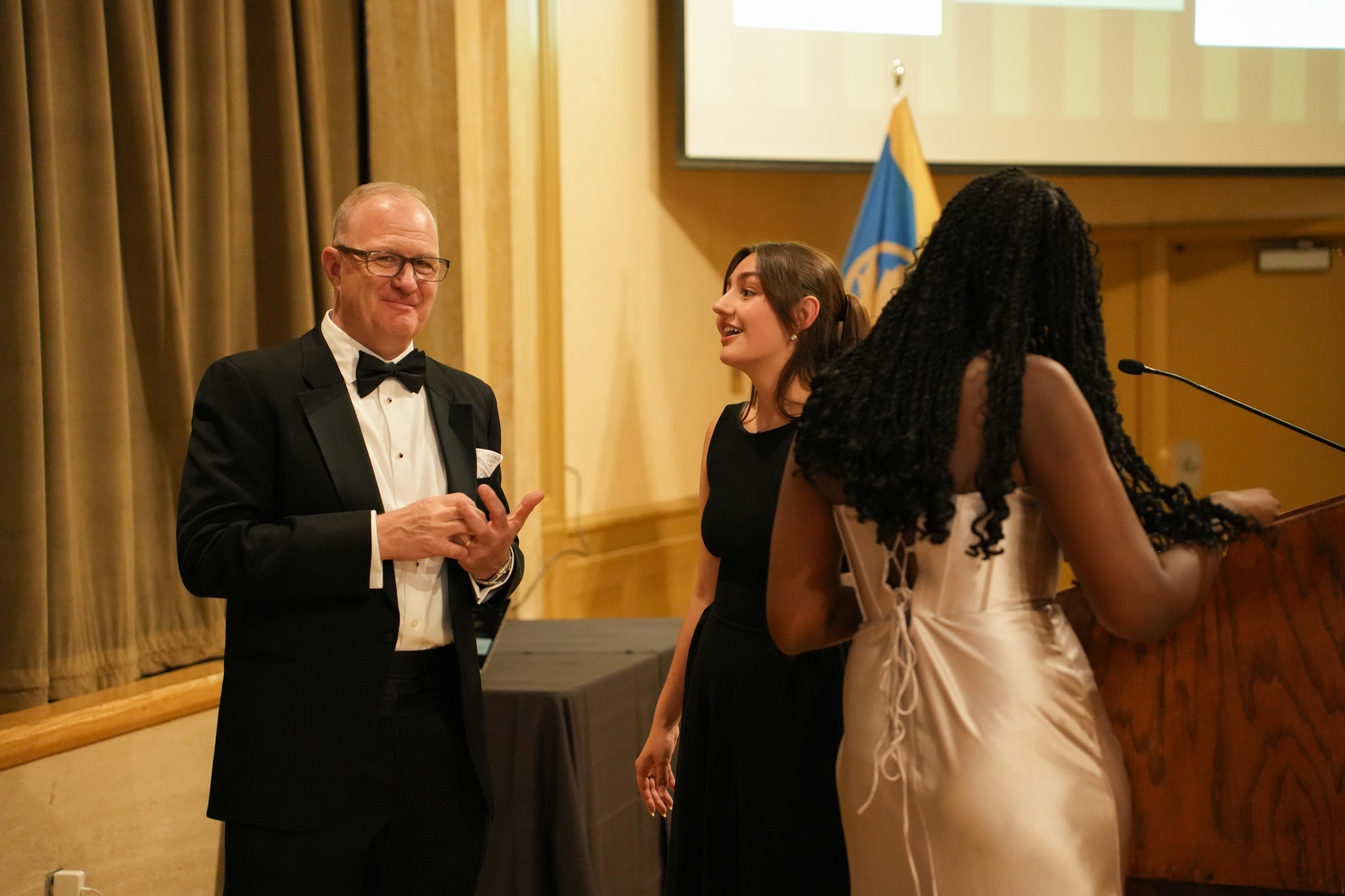 Podium chatter during the Outstanding Scholars Gala