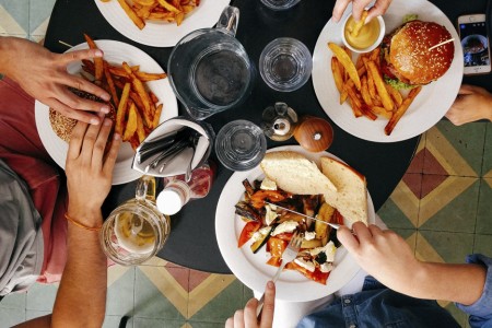 Students eating together