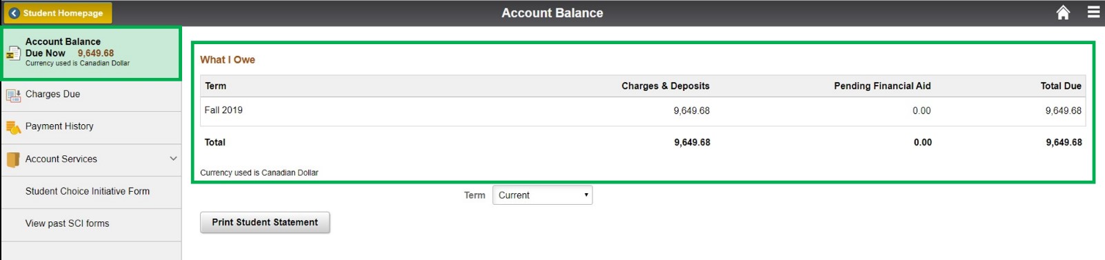 Account balance