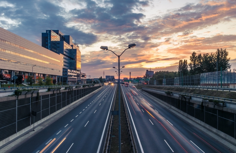 Photo of highway at night.