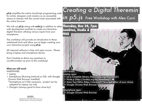 poster for Creating a Theremin with p5.js workshop