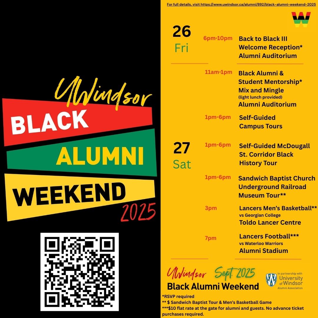 The Black Alumni Weekend schedule is outlined with specific events